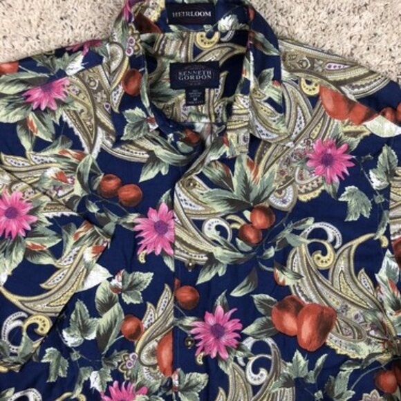 Kenneth Gordon Mens Size M Short Sleeve Button Up Shirt Floral Paisley Print USA - Picture 1 of 8